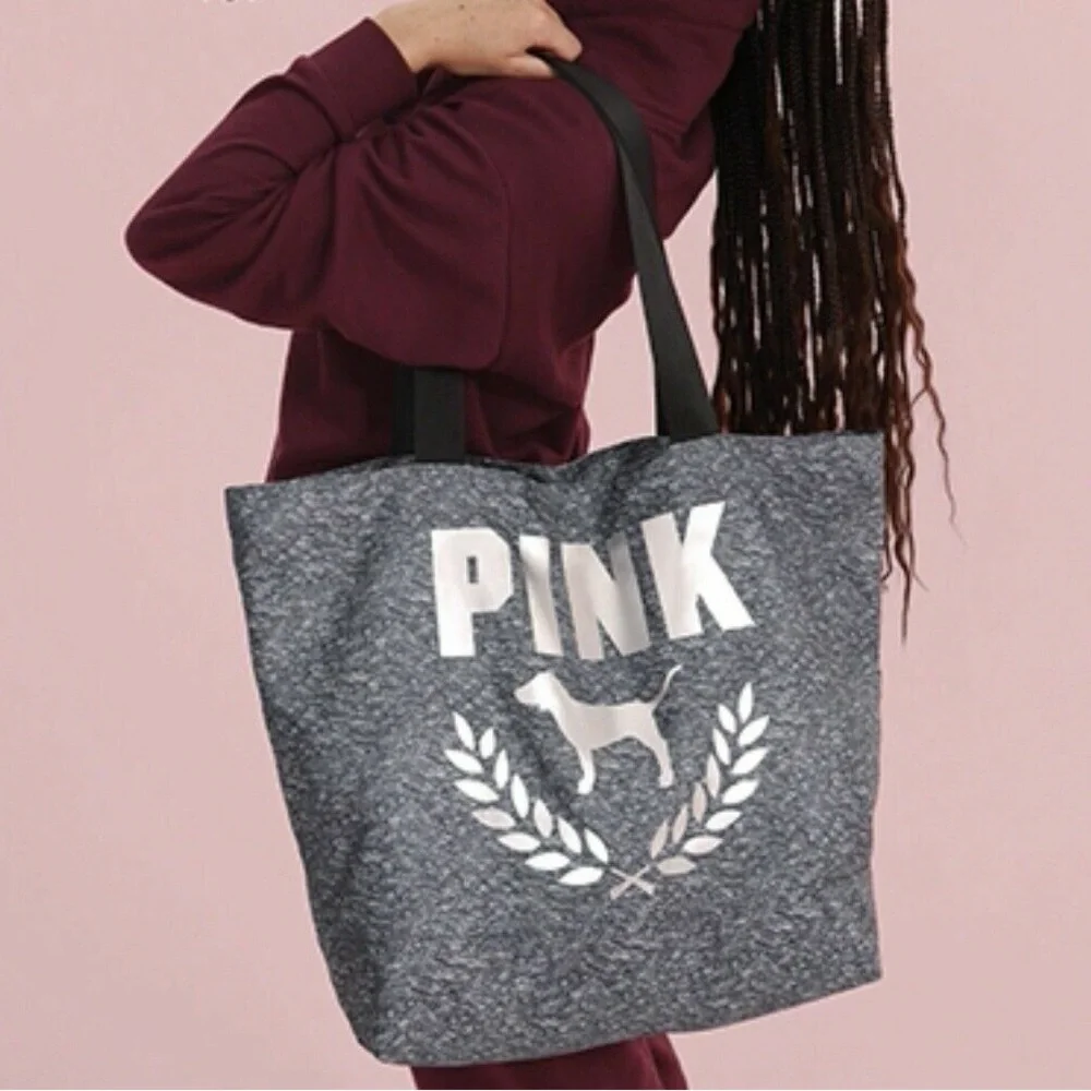 NWT Victoria's Secret PINK Large Weekender Tote Classic Stormy Heather Grey - Picture 2 of 3
